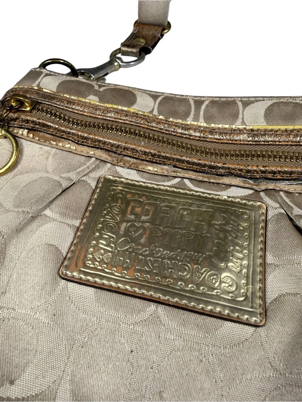 Coach Poppy Signature Monogram Crossbody Shoulder Bag Beige
